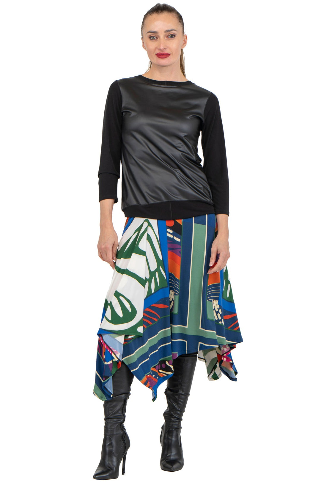 Leatherette Front Three Quarter Sleeve Top