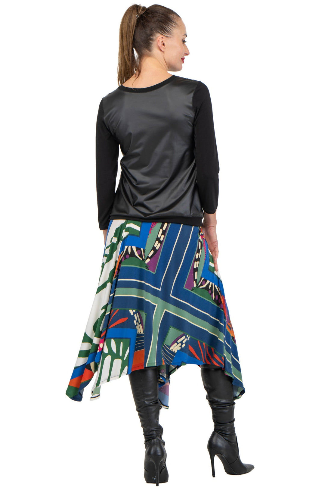 Leatherette Front Three Quarter Sleeve Top