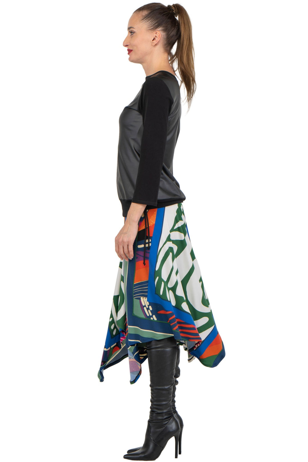 Leatherette Front Three Quarter Sleeve Top