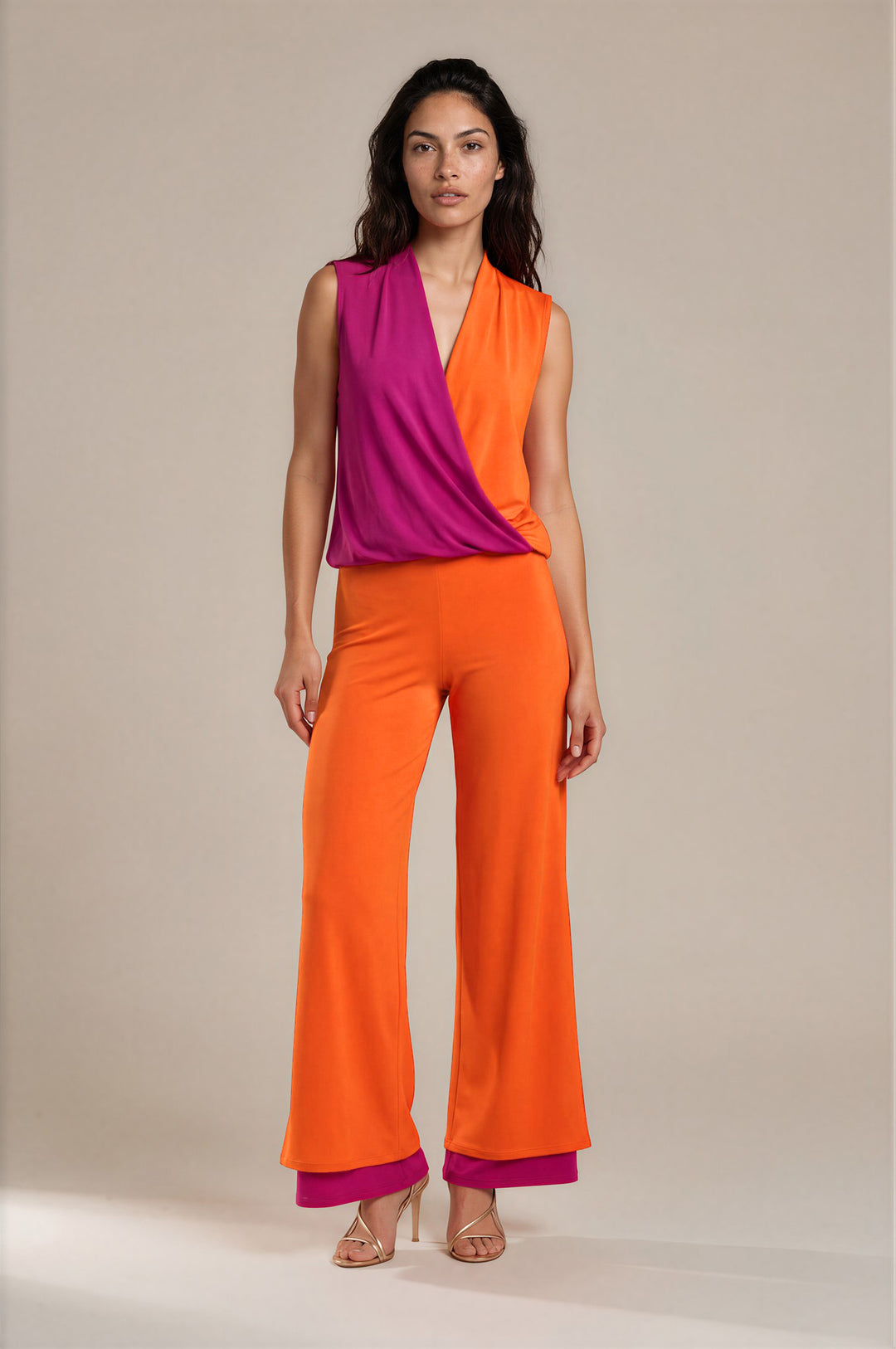 OVERLAPPING FRONT  BOTTOM WAIST BAND SLEEVELESS TUNIC