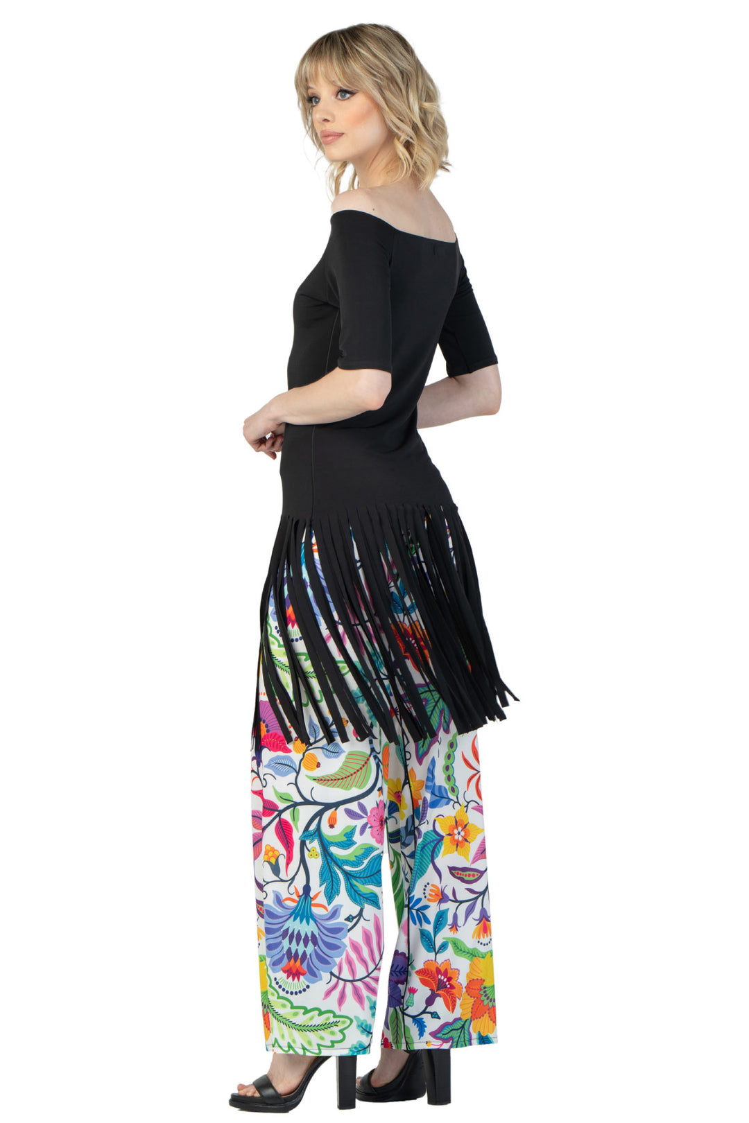 Wide Bateau Double Short Sleeve Fringe Top