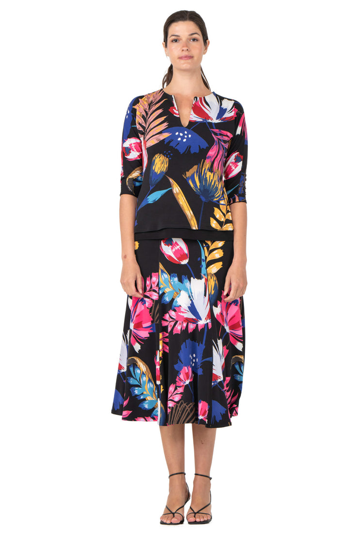 3/4 Sleeve Slit Neck Turnover Top