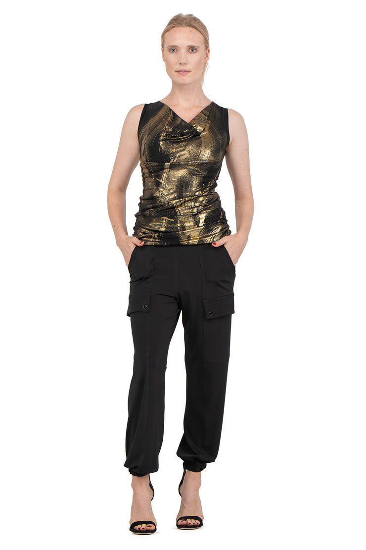 Sleeveless Draped Neck Twist Back Top