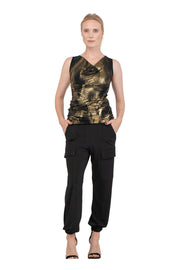 Sleeveless Draped Neck Twist Back Top