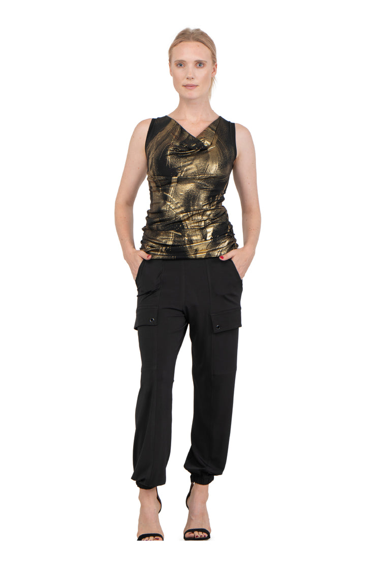 Sleeveless Draped Neck Twist Back Top