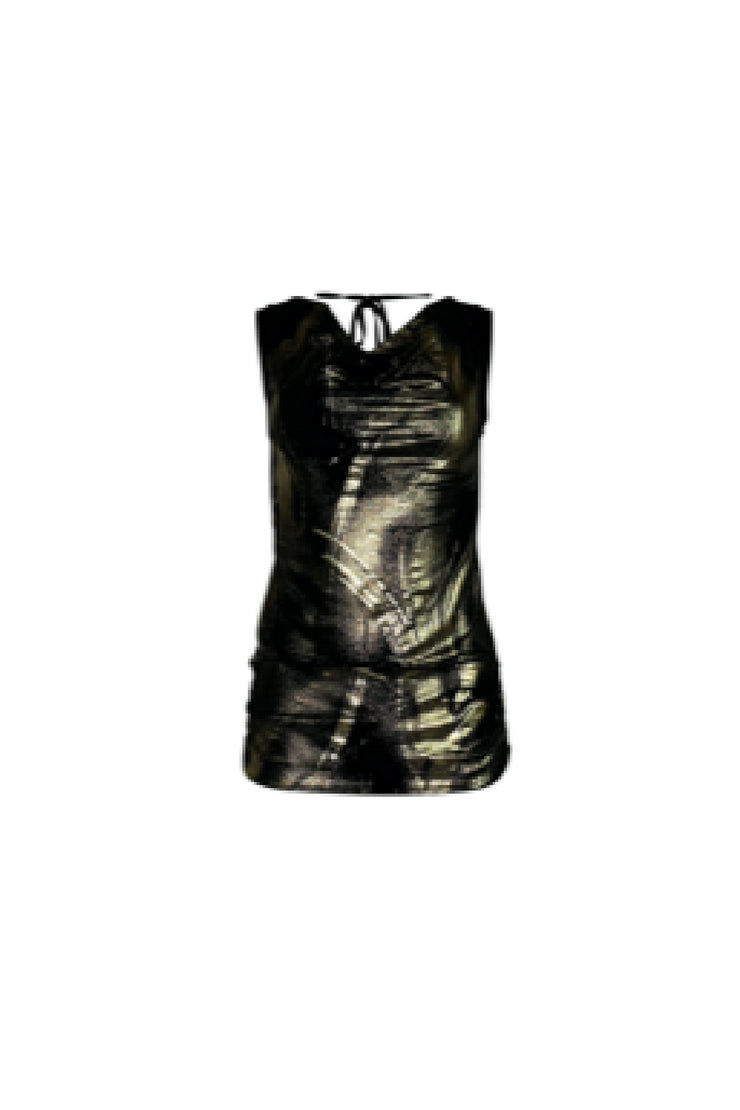 Sleeveless Draped Neck Twist Back Top