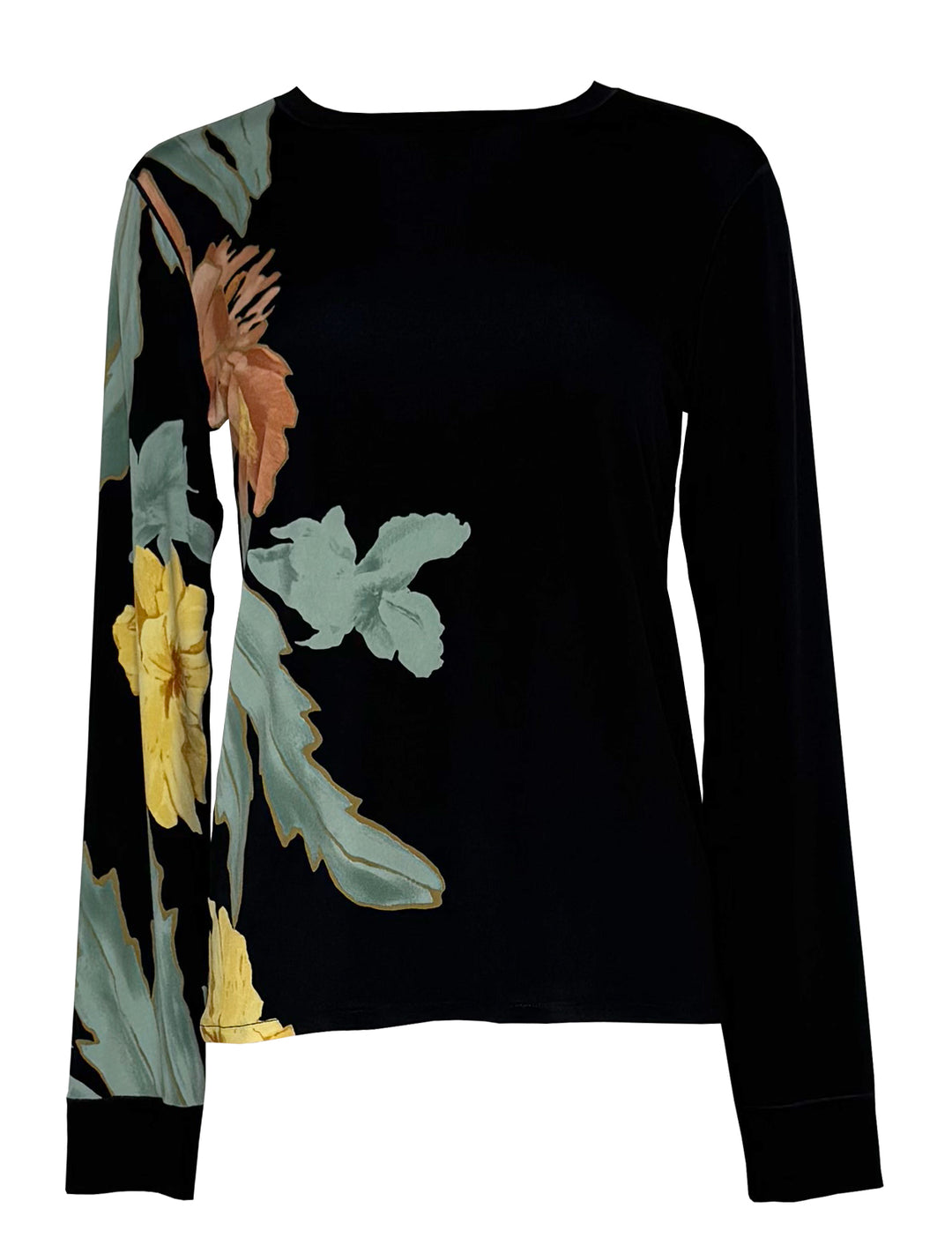 Long Sleeve Crew Neck Single Layer Top with Banded Cuffs