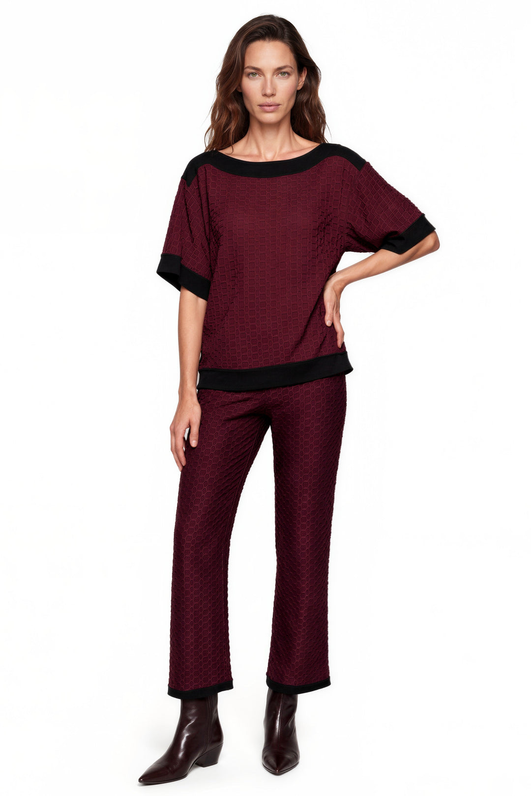 3.5" Yoke Straight Cropped High Elastic Waist Turn-over Pants
