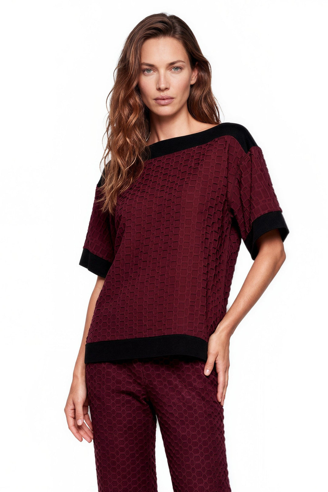 Elbow Dolman Sleeve Border Block Single Layer Top