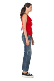 Sleeveless Draped Neck Twist Back Top