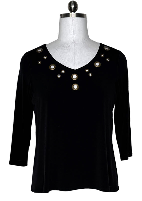 V neck grommet detail double layer tunic