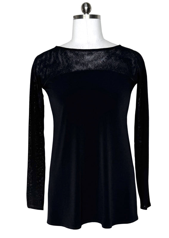 Long sleeve mesh yoke single layer tunic