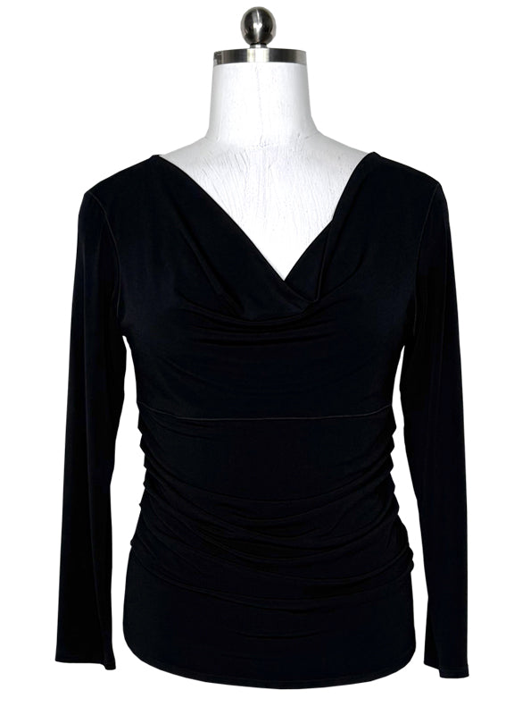 Long sleeve draped neck pleated sides top