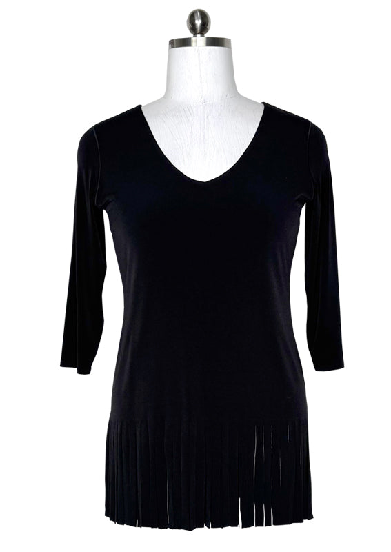 3/4 sleeve double layer fringe bottom tunic
