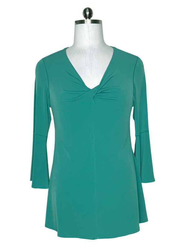 Twist front long bell sleeve single layer tunic