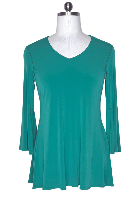 V neck bell sleeve single layer tunic