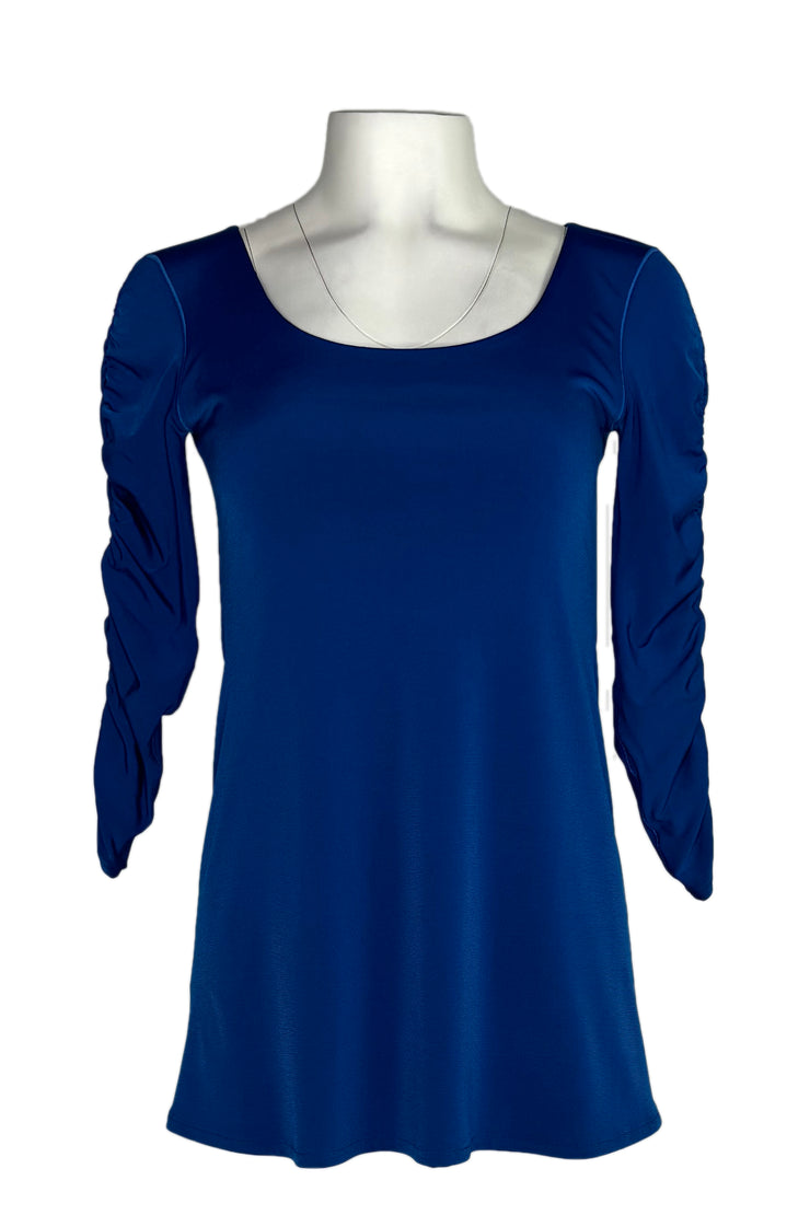 3/4 ruched sleeve U neck tunic