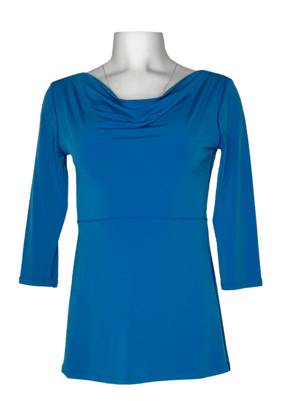 3/4 sleeve cowl neck single layer tunic