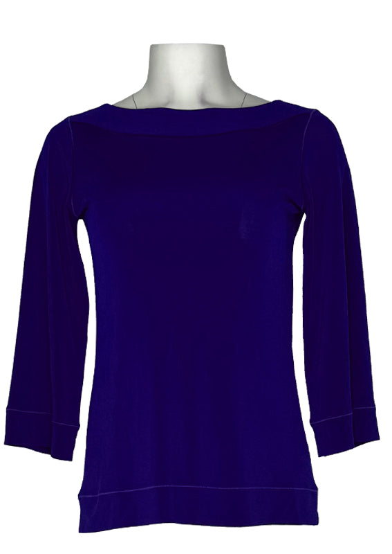 Boatneck banded 3/4 sleeve single layer top