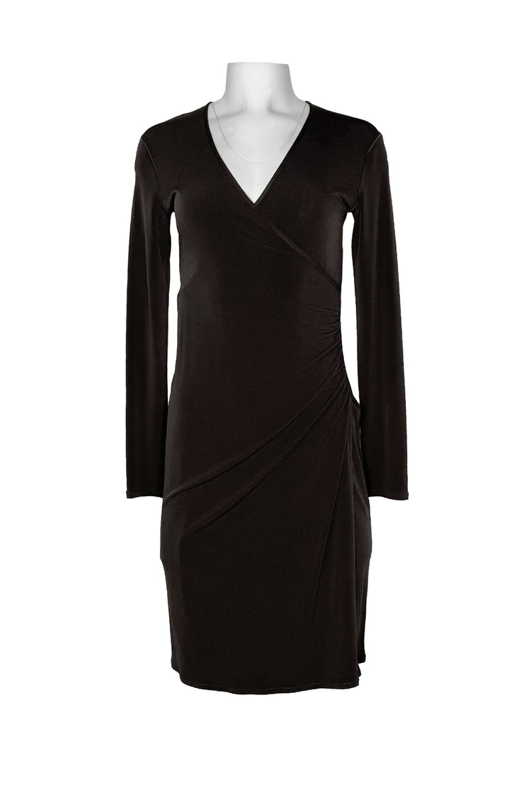 Long sleeve side gathered single layer dress