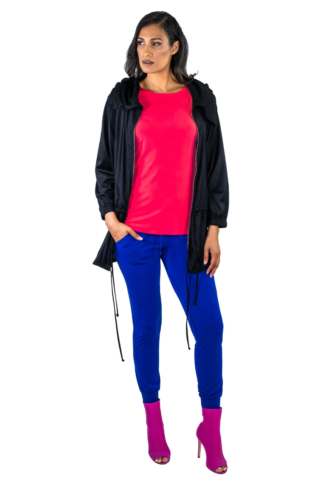 Long Sleeve Pull Collar Drawstring Parka