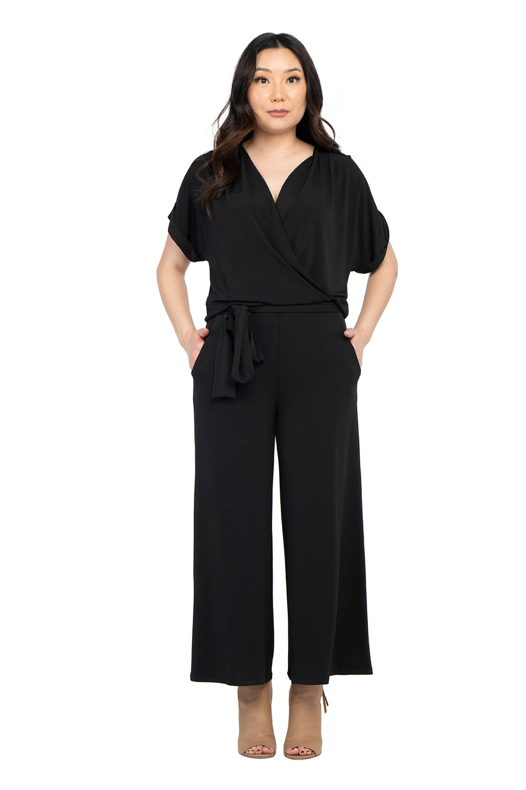 S/SL Fold Over Wide Leg Pocket Cropped Jumpsuit