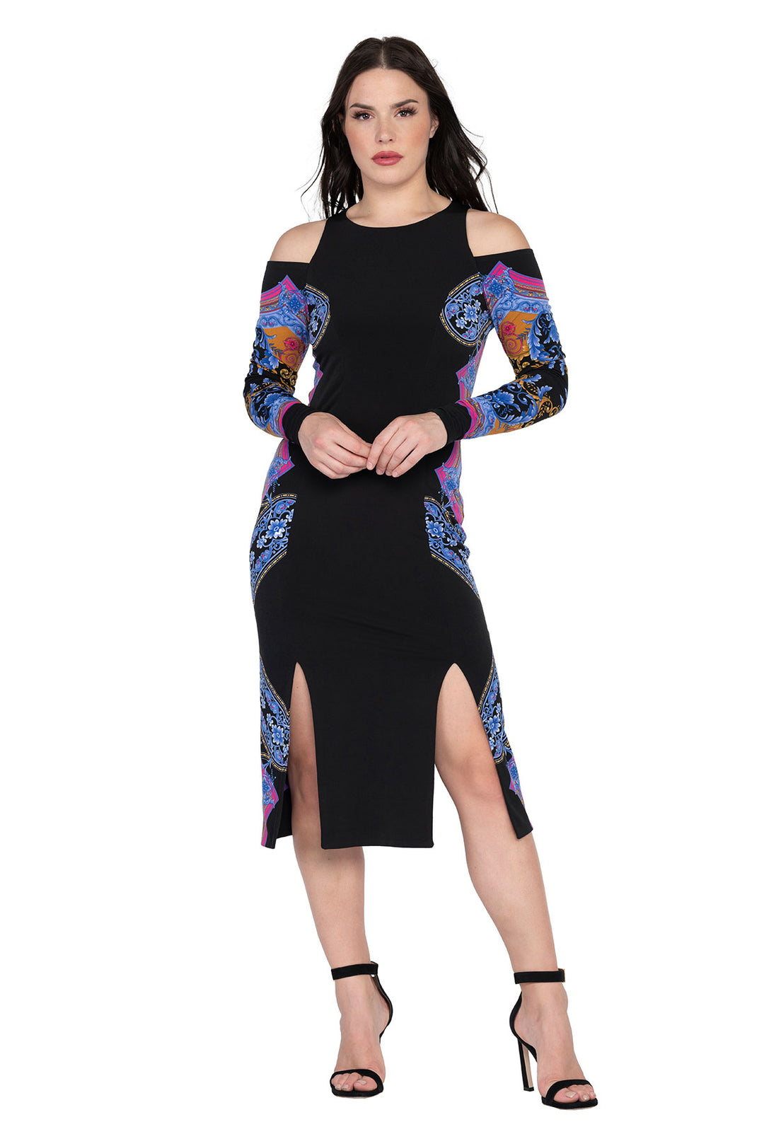 Open Shoulder Four Slit Below Knee Dress