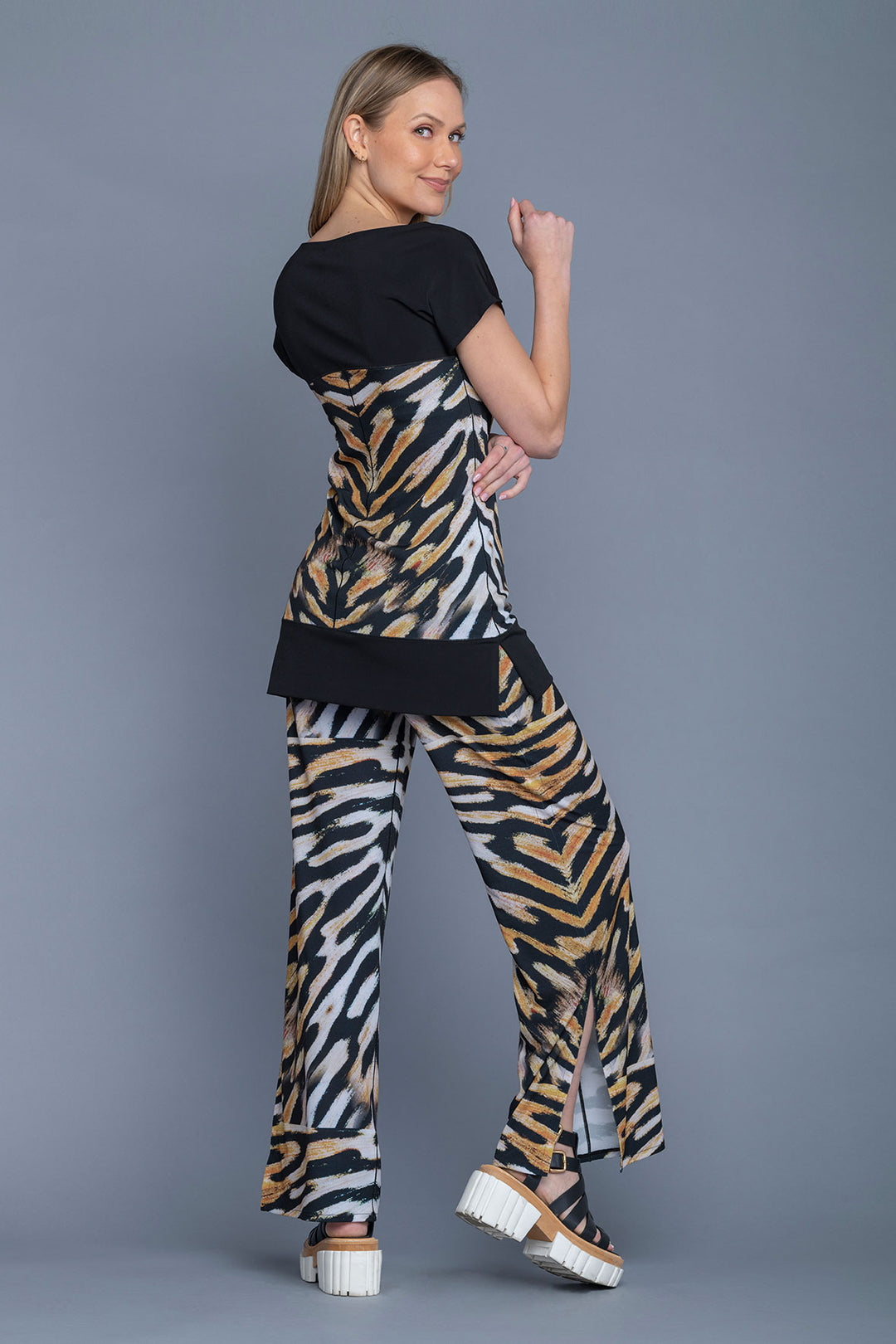 High Waist Side Slit Single Layered Pants