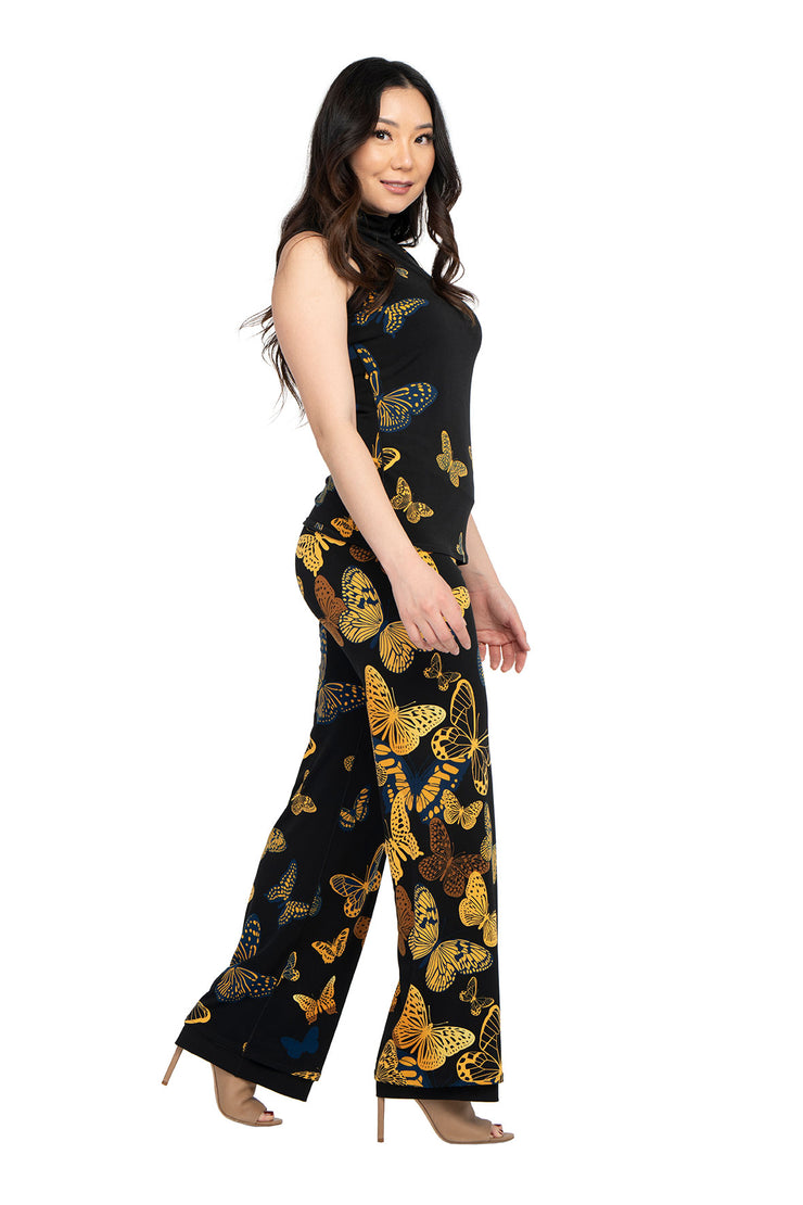 2" Small Yoke Elastic High Waist Straight Turnover Pants