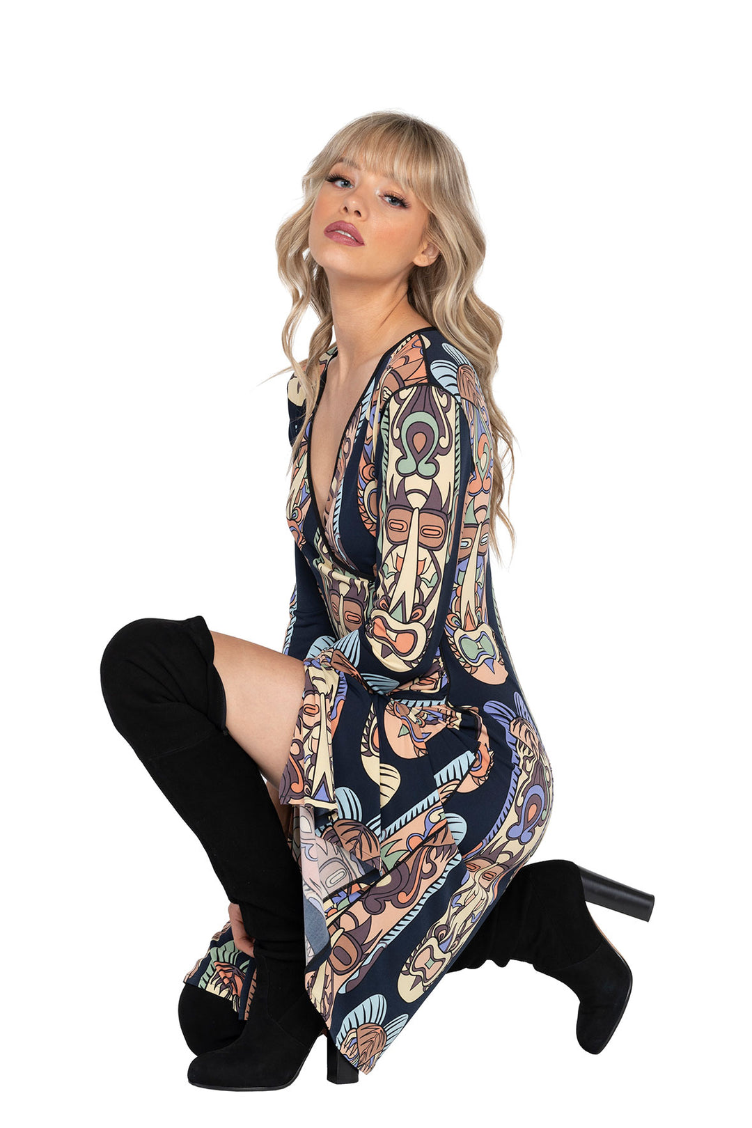 3/4 SLV Fold Over Dress