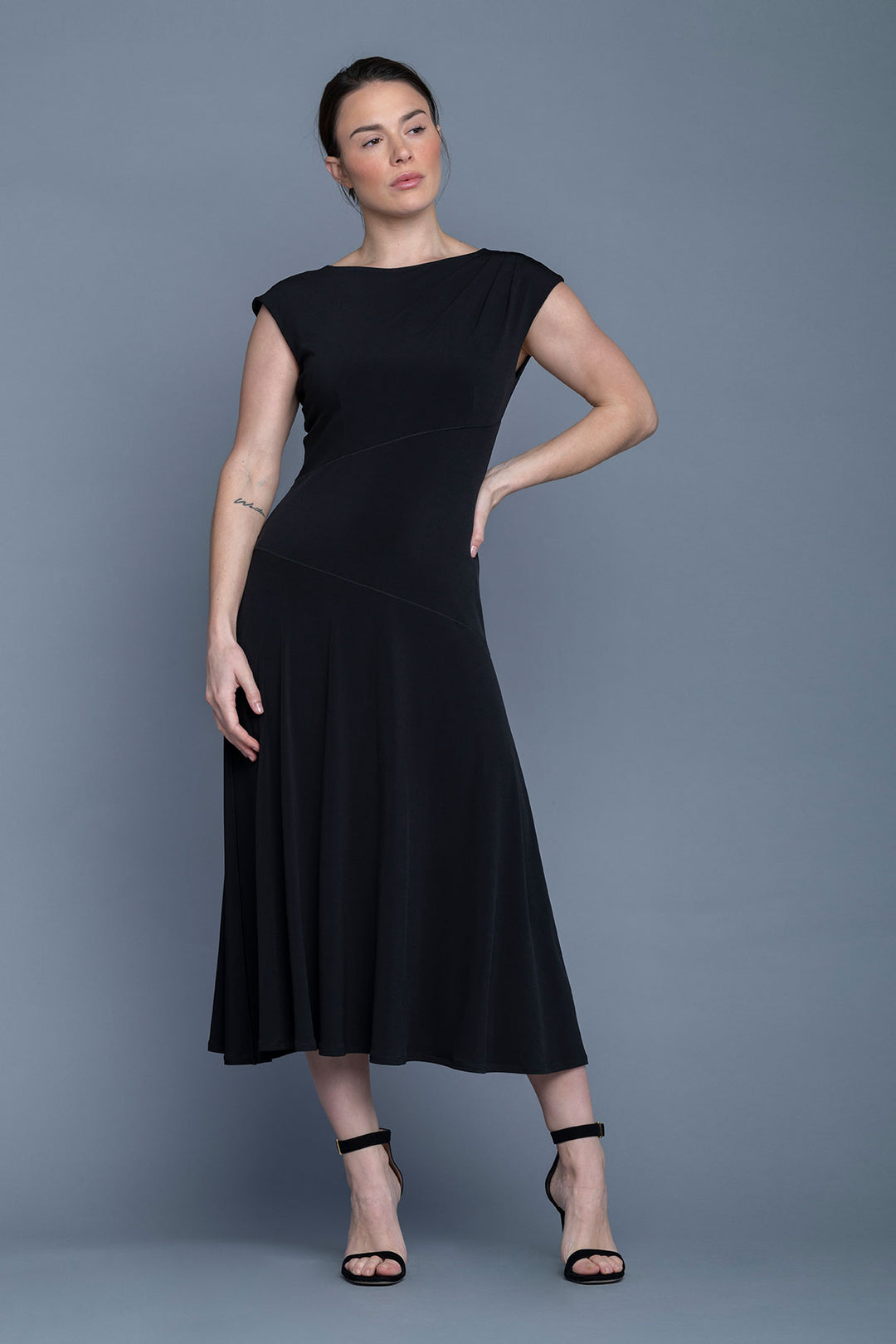 Shoulder Pleats Lined Dress