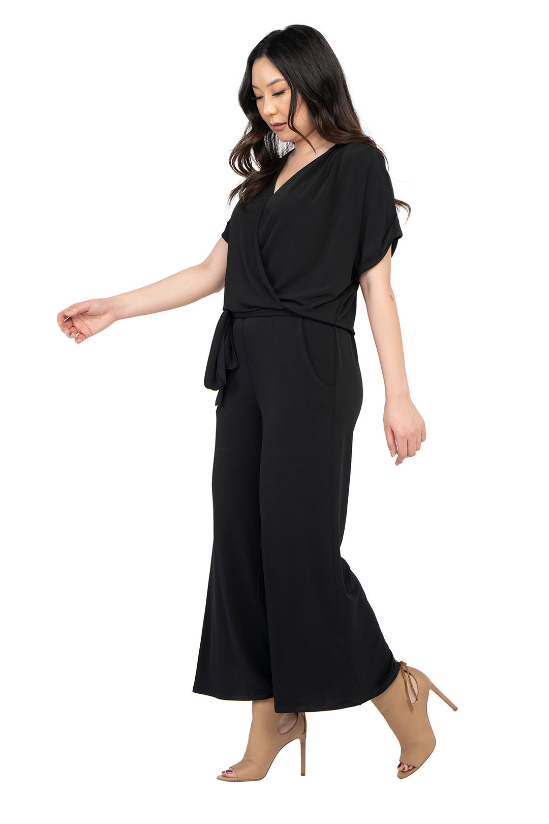 S/SL Fold Over Wide Leg Pocket Cropped Jumpsuit