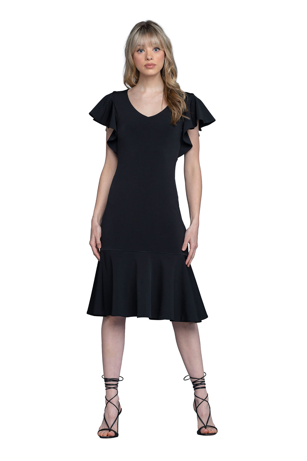 Ruffle Sleeve V Neck Dress