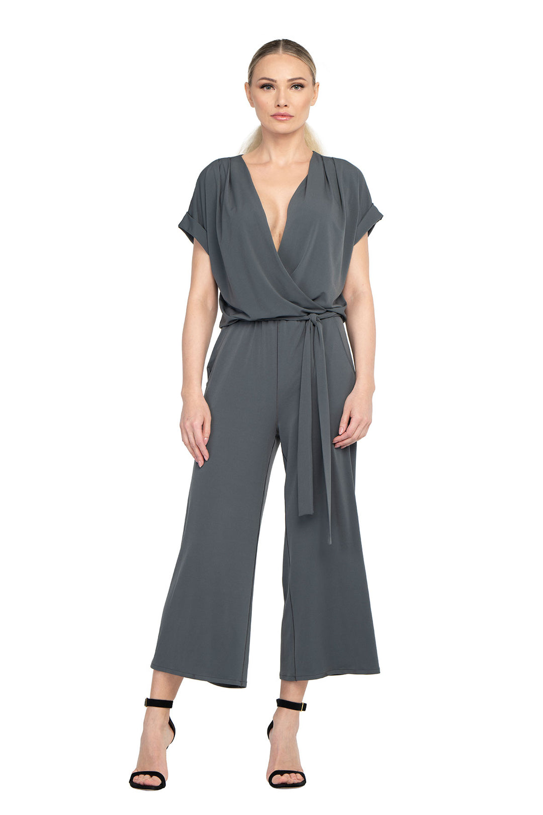 S/SL Fold Over Wide Leg Pocket Cropped Jumpsuit