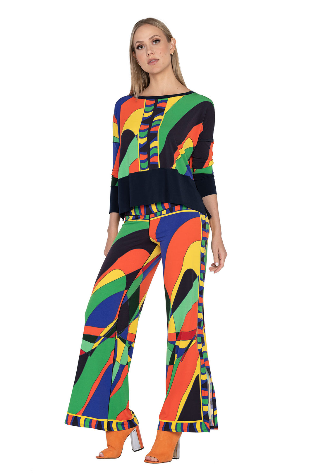 High Waist Side Slit Single Layered Pants