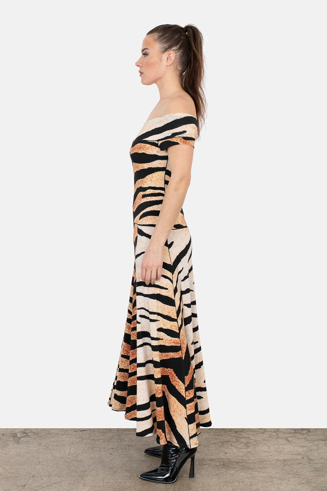 Off Shoulder S/SL Flair Dress