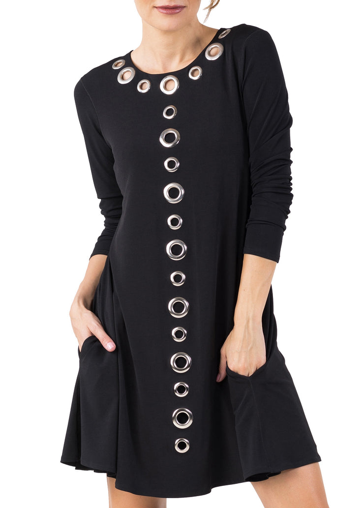3/4 SL ML Grommets Short A Line Pocket Dress EvaVarro 3/4 SL ML Grommets Short A Line Pocket Dress EvaVarro