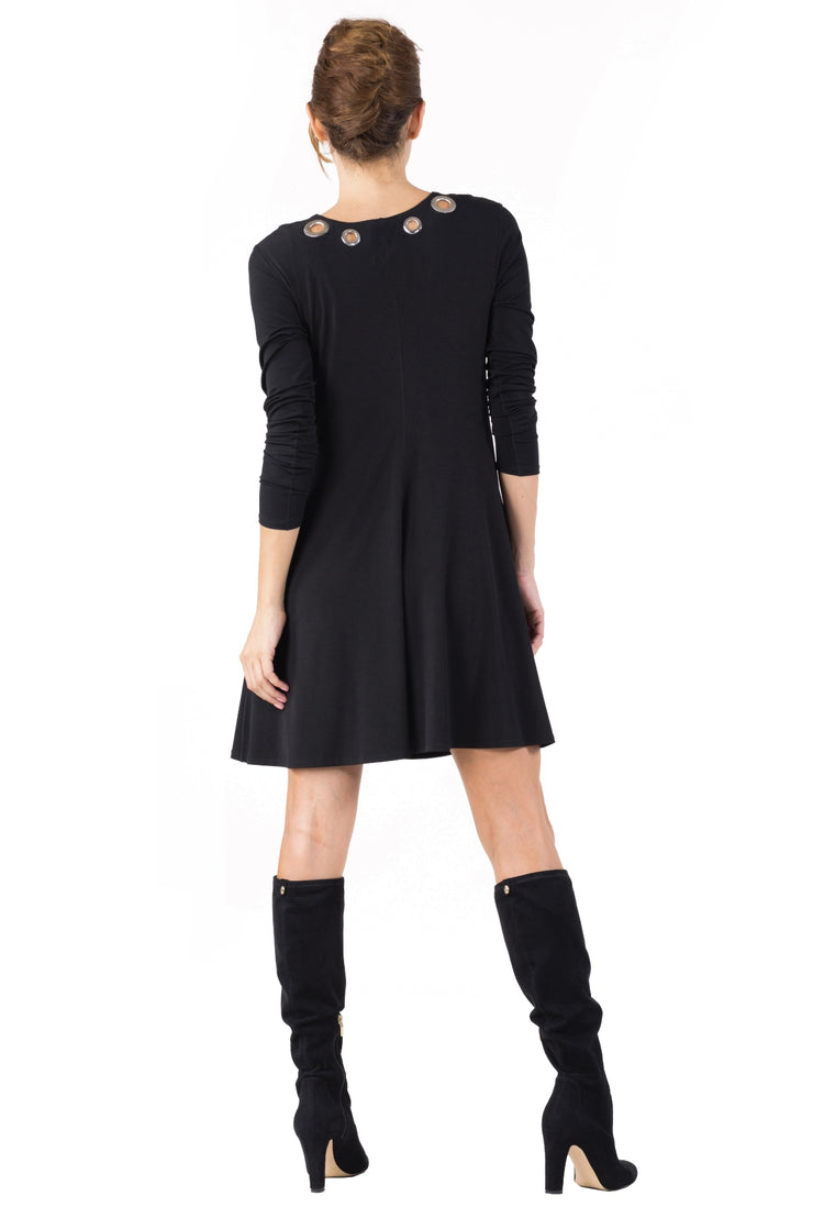 3/4 SL ML Grommets Short A Line Pocket Dress EvaVarro 3/4 SL ML Grommets Short A Line Pocket Dress EvaVarro