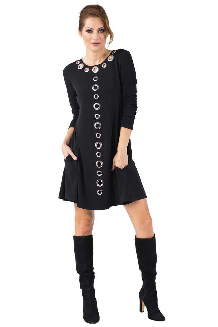 3/4 SL ML Grommets Short A Line Pocket Dress EvaVarro 3/4 SL ML Grommets Short A Line Pocket Dress EvaVarro