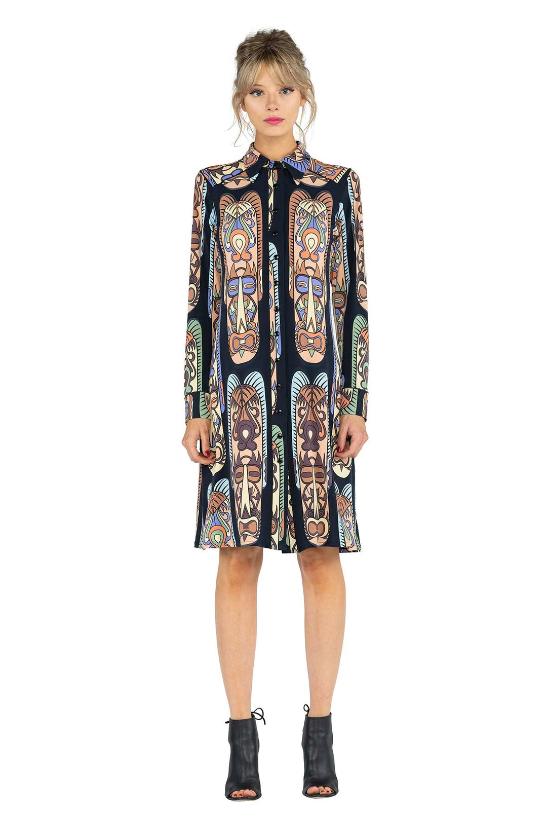 Long SLV Collar &amp; Cuffs Snap Shirt Dress