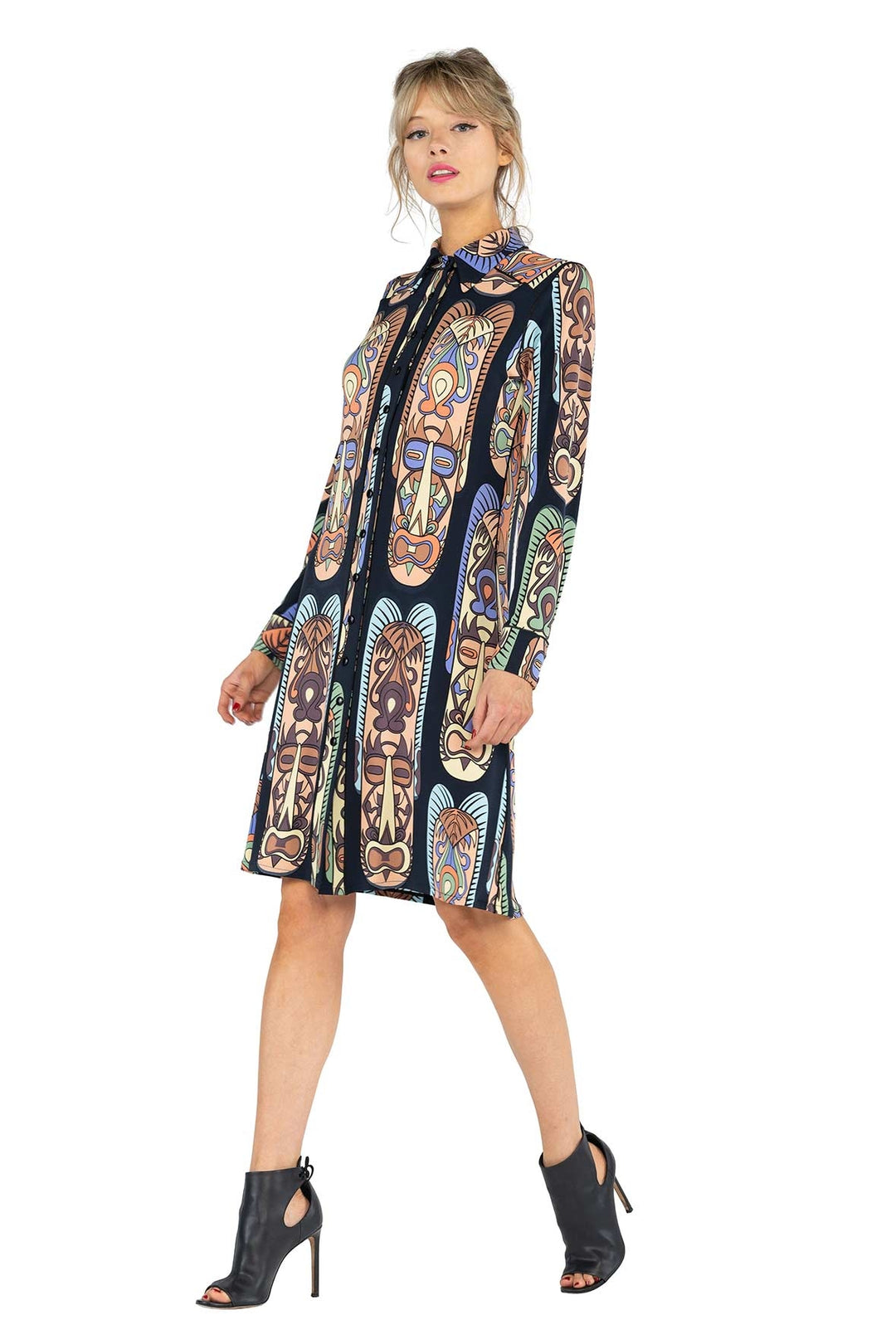 Long SLV Collar &amp; Cuffs Snap Shirt Dress