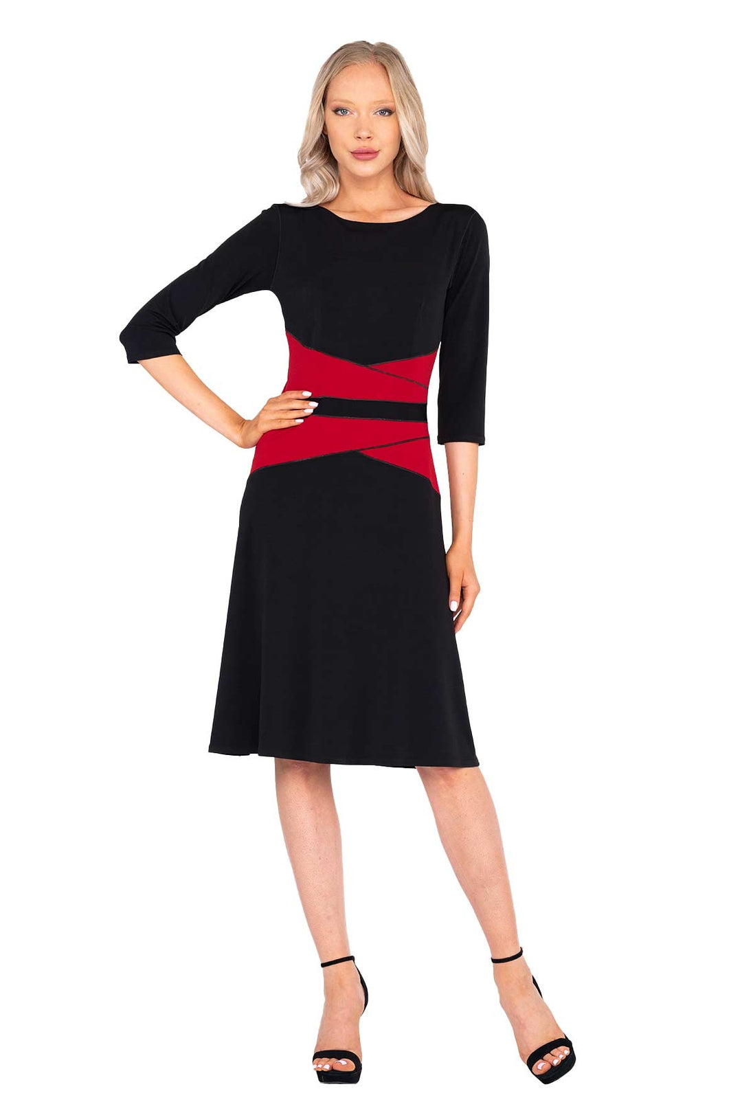 3/4 SLV Waist Contrast Insert Dress
