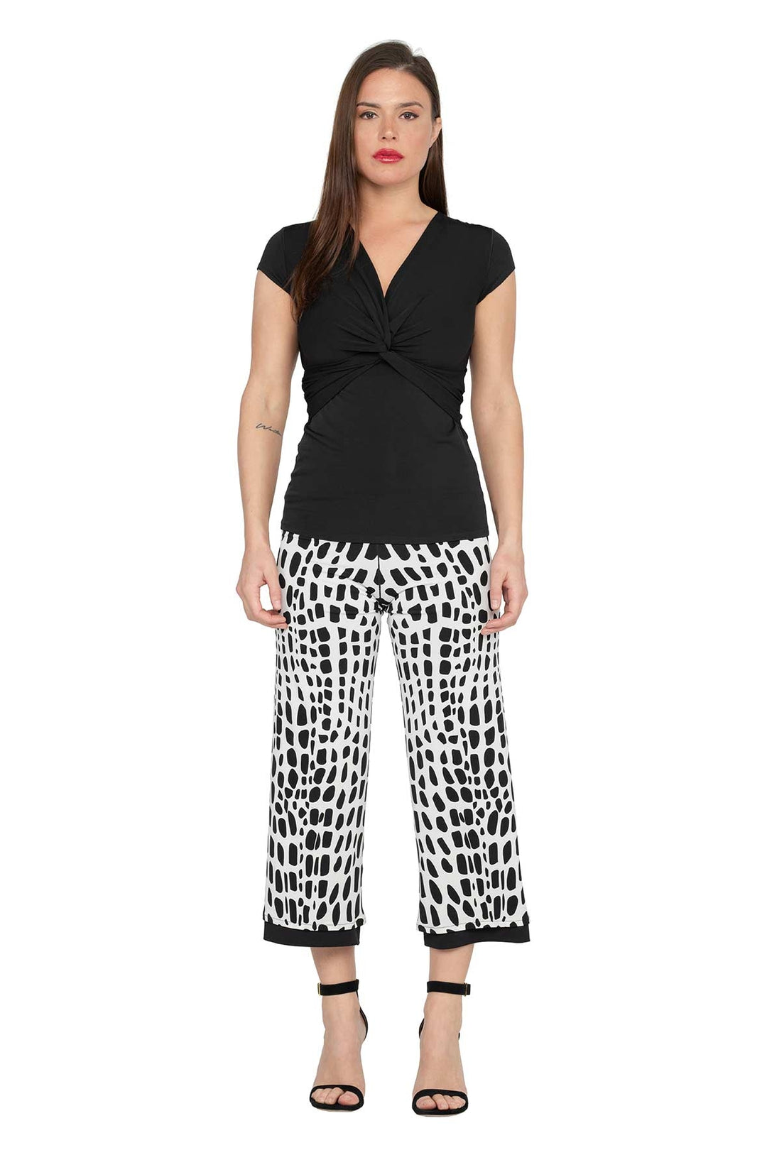 3.5" Yoke Straight Cropped High Elastic Waist Turnover Pants