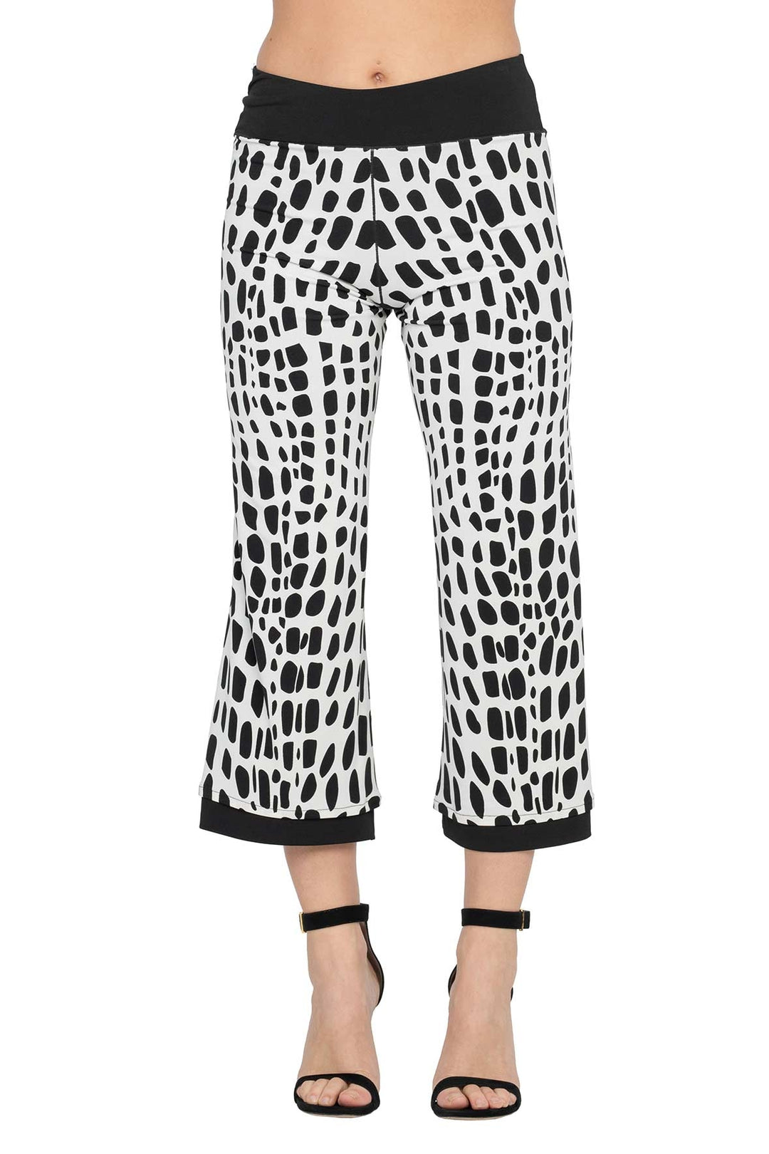 3.5" Yoke Straight Cropped High Elastic Waist Turnover Pants