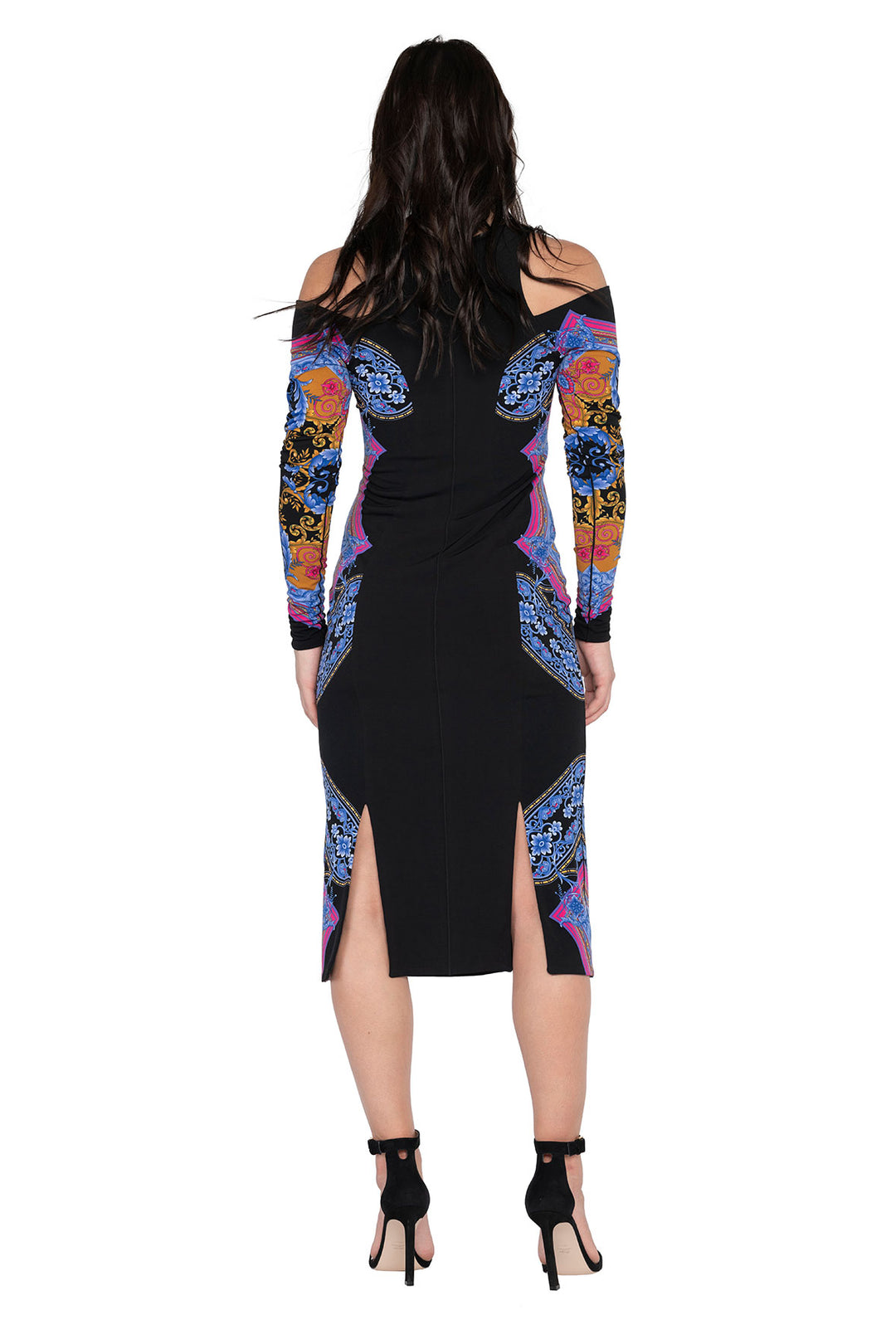 Open Shoulder Four Slit Below Knee Dress