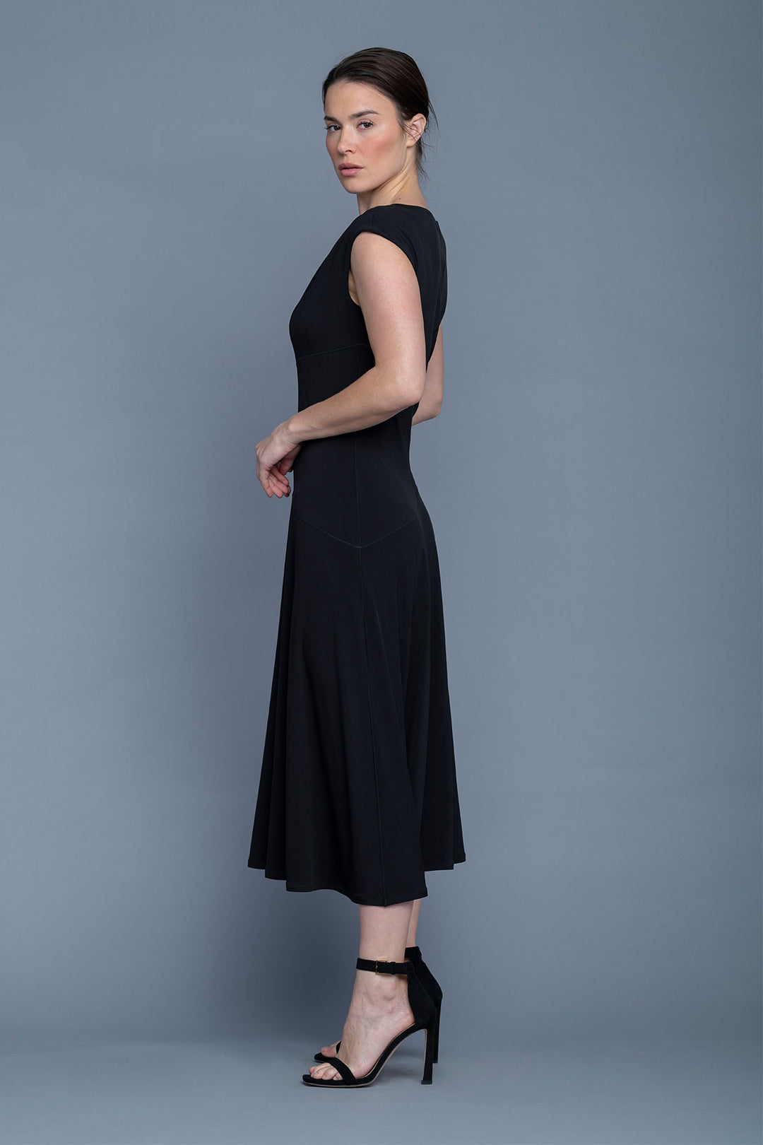Shoulder Pleats Lined Dress
