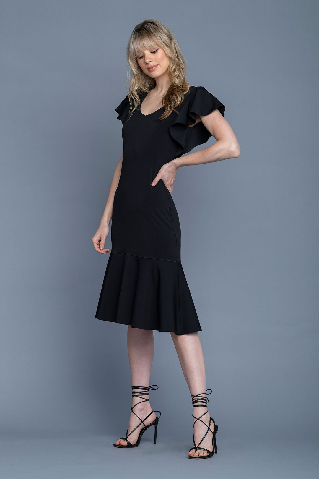 Ruffle Sleeve V Neck Dress