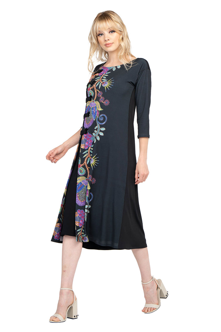 Calf Length 3/4 SLV Side Grommet Dress
