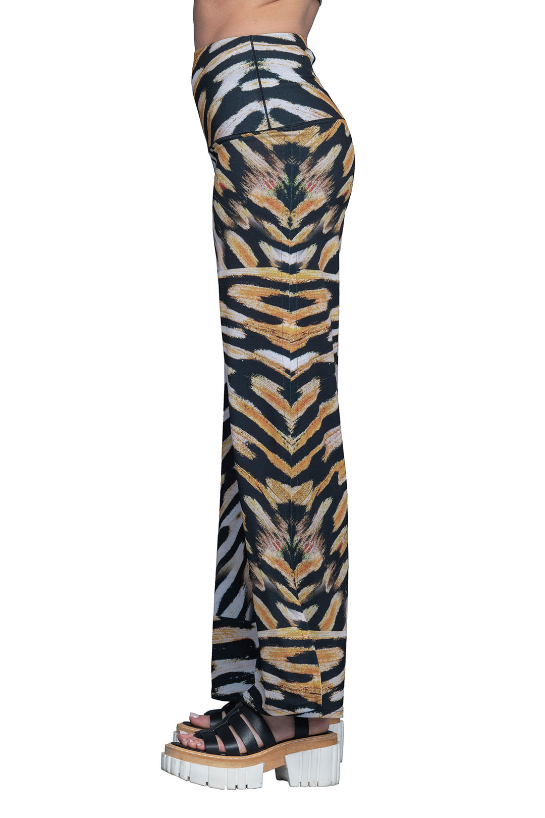 High Waist Side Slit Single Layered Pants