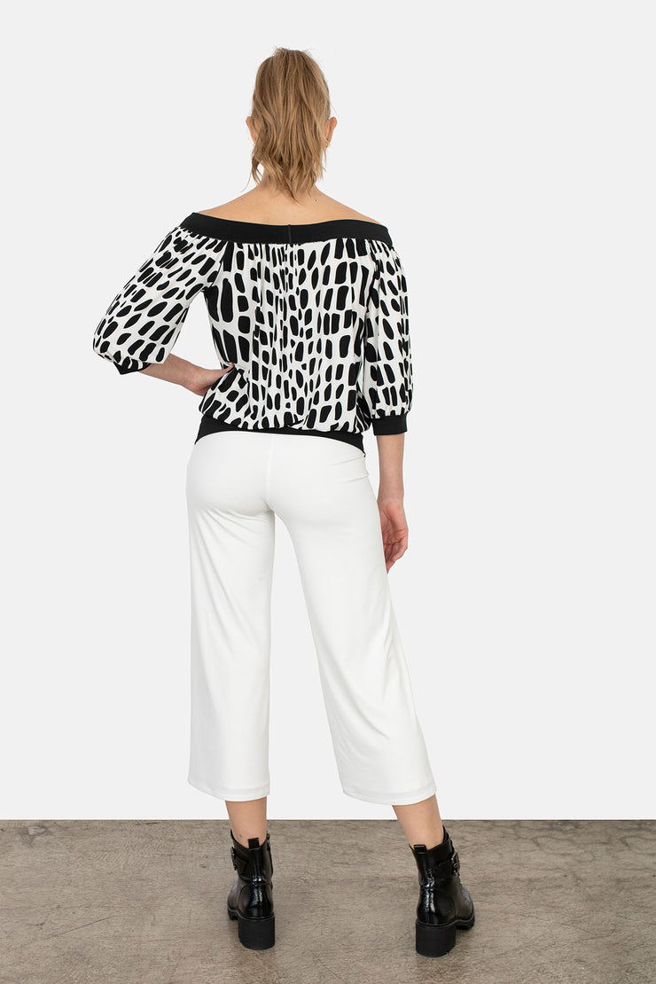¾ Sleeves Off Shoulder Banded Blouson Top